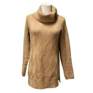 Talbots Long Sleeve Mock Neck Camel Fisherman Knit Pullover Sweater Size S/P